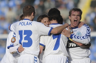 Radost fotbalistů Liberce, kteří porazili Teplice 4:0.