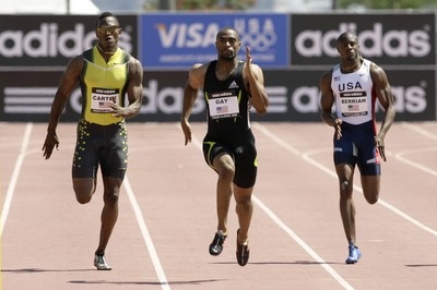 Hvězdný sprinter Tyson Gay (uprostřed). V Berlíně startovat nebude. Hvězdný sprinter Tyson Gay (uprostřed). V Berlíně startovat nebude.