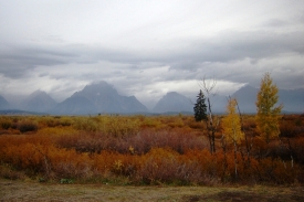 Grand Teton, pohled při odjezdu z Yellowstone.