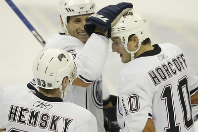 Shawn Horcoff, Jarret Stoll  a Aleš Hemský.
