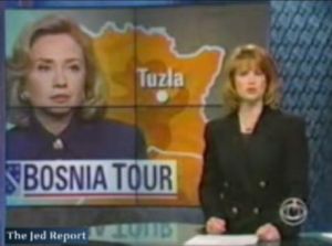 Televize CBS informuje o cestě Hillary Clintonové do Bosny.