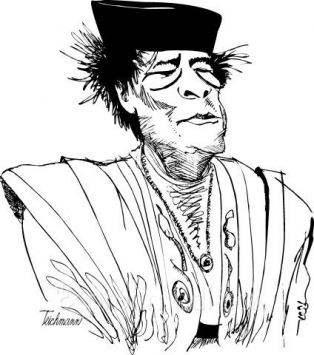 Muammar Kadd&aacute;f&iacute; (karikatura).