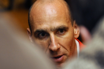 Jan Koller při besedě s novináři. Jan Koller při besedě s novináři.