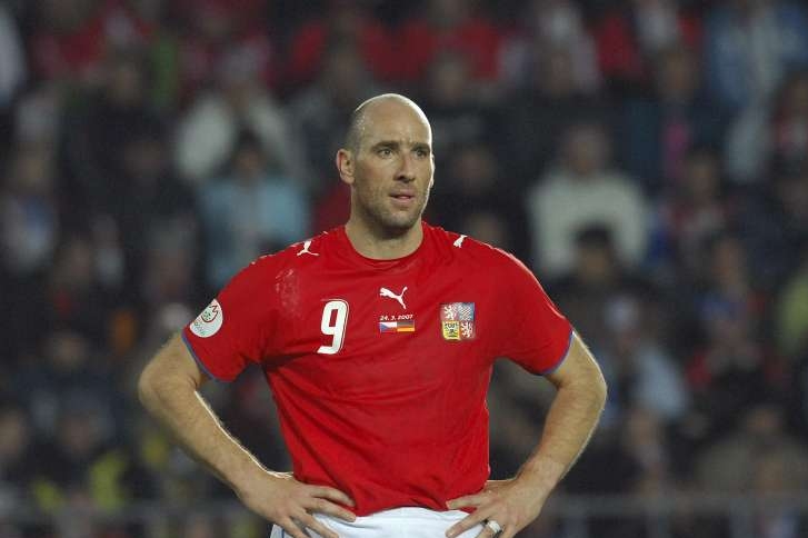 Jan Koller ještě v dresu české reprezentace. Jan Koller ještě v dresu české reprezentace.