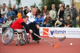 Zděnek Krupička (vlevo) v souboji s hokejistou Davidem Kočím.