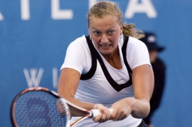 Petra Kvitov&aacute; ve v&iacute;tězn&eacute;m fin&aacute;le turnaje v Hobartu.