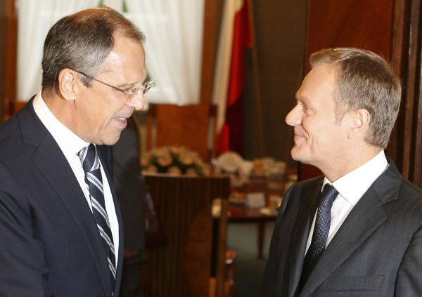 Ruský šéf diplomacie Lavrov a jeho polský kolega Sikorski. 