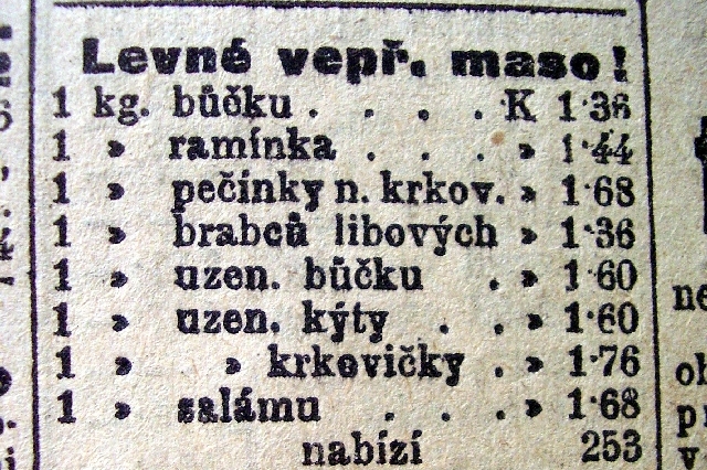 Levné vepřové maso - dobová reklama.