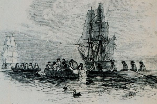 Lodě Erebus a Terror při průzkumu.