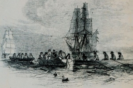 Lodě Erebus a Terror při průzkumu.