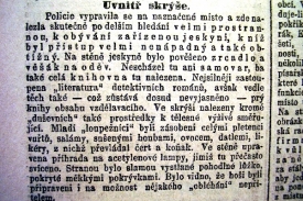 Článek o odhalení lupičské skrýše na Proseku.