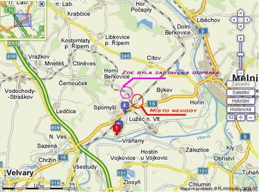Mapa nehody.
