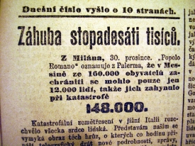 Záhuba v Messině, zpráva z Práva lidu.