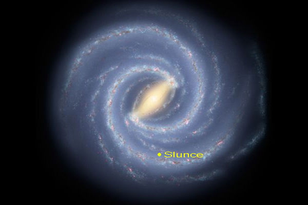 Kolem středu galaxie obíhá Sluneční soustava rychlostí 960 tisíc km/h. Kolem středu galaxie obíhá Sluneční soustava rychlostí 960 tisíc km/h.