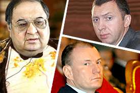 Ve směru hodinových ručiček: Děripaska, Potanin, Usmanov.
