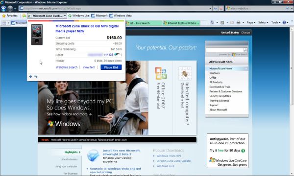 Druhá beta verze Internet Exploreru 8