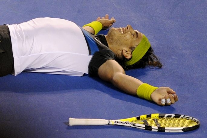 Rafael Nadal po proměněném mečbolu. 