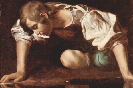 Caravaggiio: Narcissus, 1598 -9 (výřez z díla)
