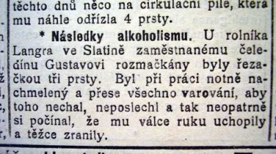 Dobové noviny popisují následky alkoholismu.