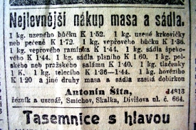 Nejlevněj&scaron;&iacute; n&aacute;kup masa - dobov&aacute; reklama.