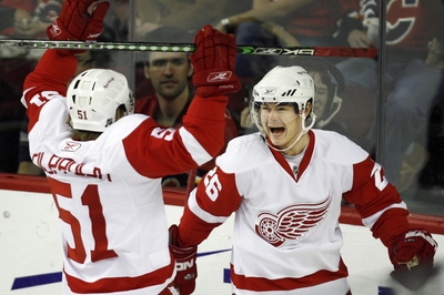 Jiří Hudler se raduje z branky proti Nashvillu. Jiří Hudler se raduje z branky proti Nashvillu.