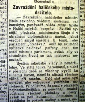 Noviny o zavražděn&iacute; m&iacute;stodržitele.