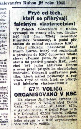 Zpráva z novin o novém členu KSČ.