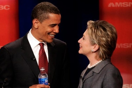 Kandidáti na amerického prezidenta Barack Obama a Hillary Clintonová.