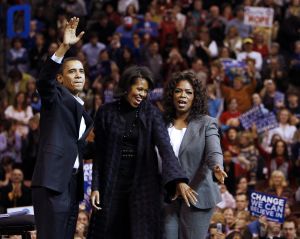 Obama a jeho &quot;ženské karty&quot;: manželka a Oprah Winfreyová (vpravo).