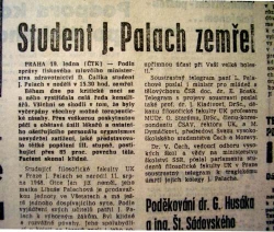 Rudé právo o smrti Jana Palacha.