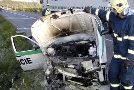 Havarovaný policejní vůz