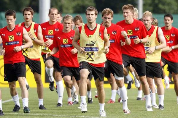 Rakouská fotbalová reprezentace při tréninku ve Stagersbachu.