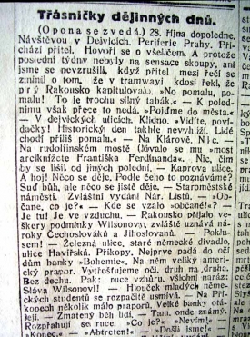 Richard Weiner popisuje události z 28. října 1918.