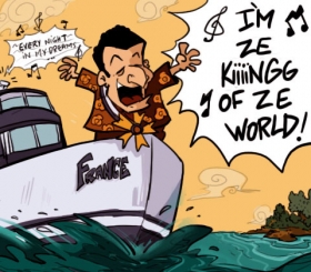 Sarkozy a jeho velikášství jsou oblíbeným terčem karikaturistů.