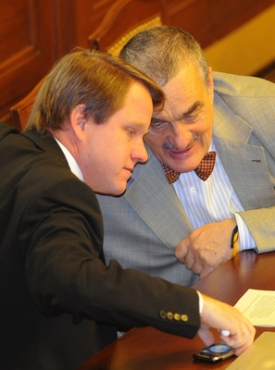 Karel Schwarzenberg přesvědčuje zelen&eacute; o radaru.