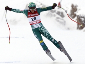 Americký sjezdař Bode Miller na trati sjezdu do superkombinace.