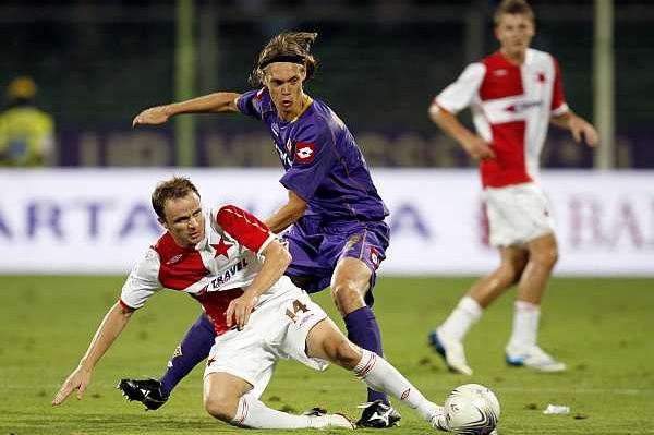 Mometnka z prvního utkání předkola Ligy mistrů Fiorentina - Slavia. 
