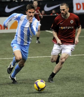 Momentka z halového turnaje v Praze ze zápasu Sparta - Slovan.