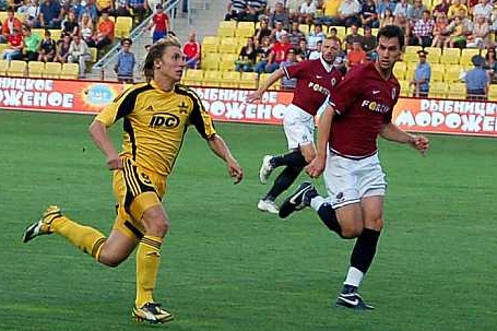 Momentka z utkání 2. předkola Ligy mistrů Šeriff Tiraspol - Sparta. 