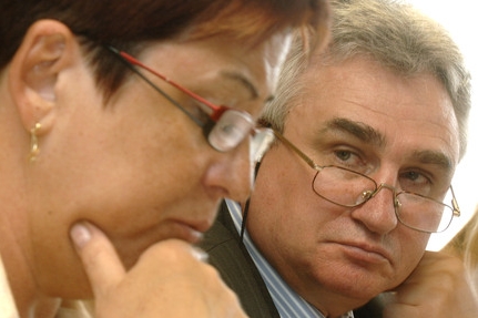 Předseda Českomoravské konfederace odborových svazů (ČMKOS) Milan Štěch a místopředsedkyně ČMKOS Marcela Kubínková
