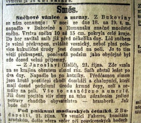 Ř&iacute;jen 1908, předčasn&aacute; zima v monarchii.