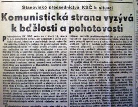 Výzva KSČ k bdělosti.