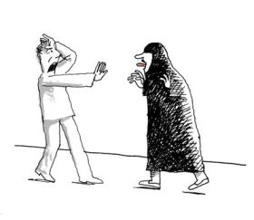 Nizozemí - strach z islámu. Karikatura.