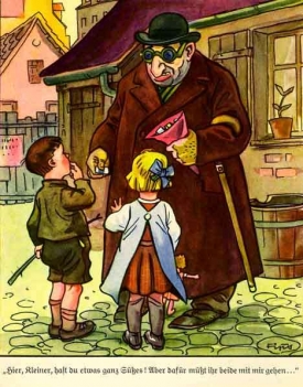 Podobnost s nacistickou propagandou? Žid láká děti na cukrlata.