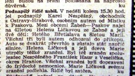 Zpráva o nedělní nehodě.