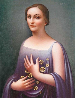 Jan Zrzav&yacute;: Portr&eacute;t d&aacute;my ve fialov&yacute;ch &scaron;atech, 1926