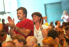 Olga Zubová a Vladimir Zubov na sjezdu strany v Teplicích.